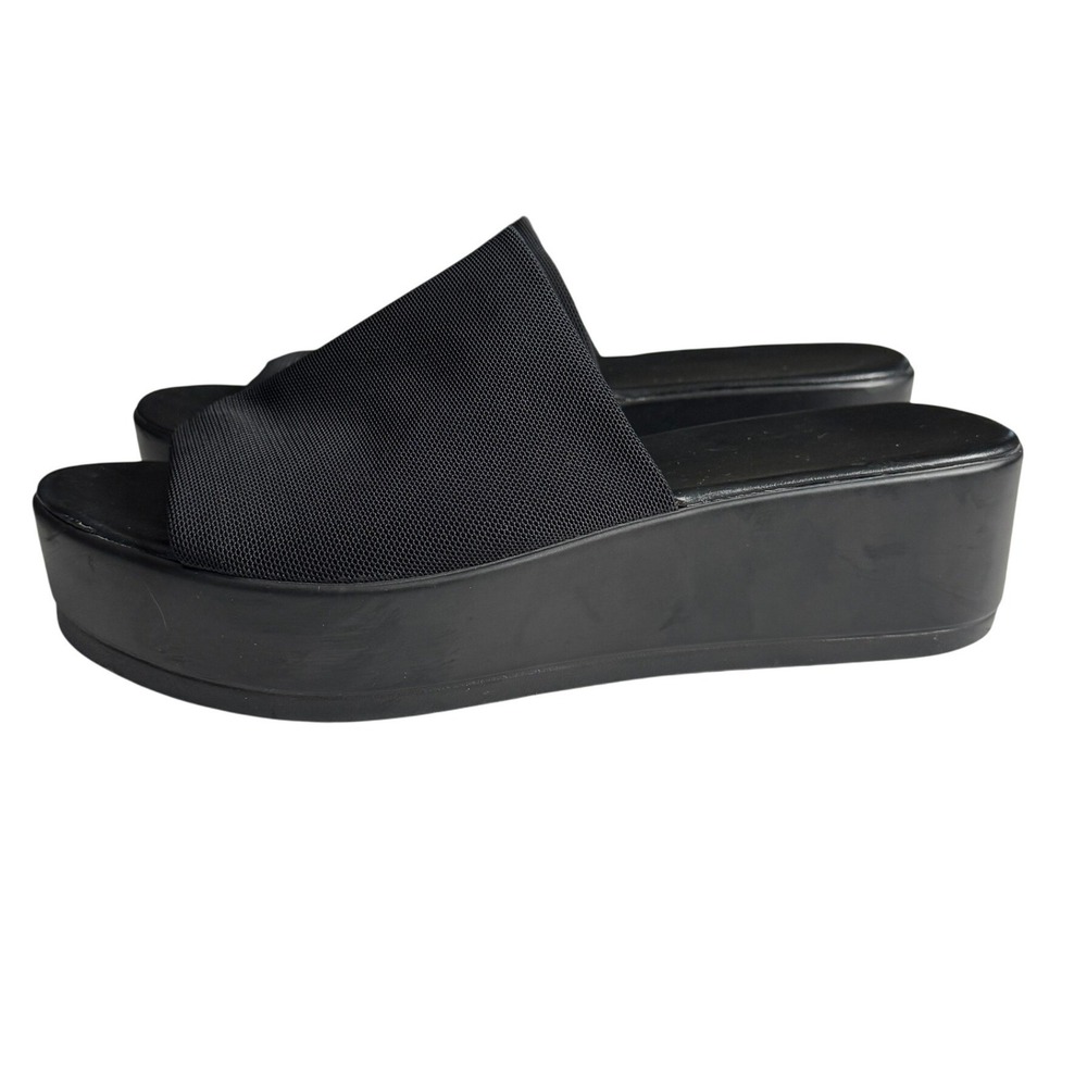 Womens Black Platform Slide Sandals Stretch Fabric Flatform Slip On Shoes Size 8